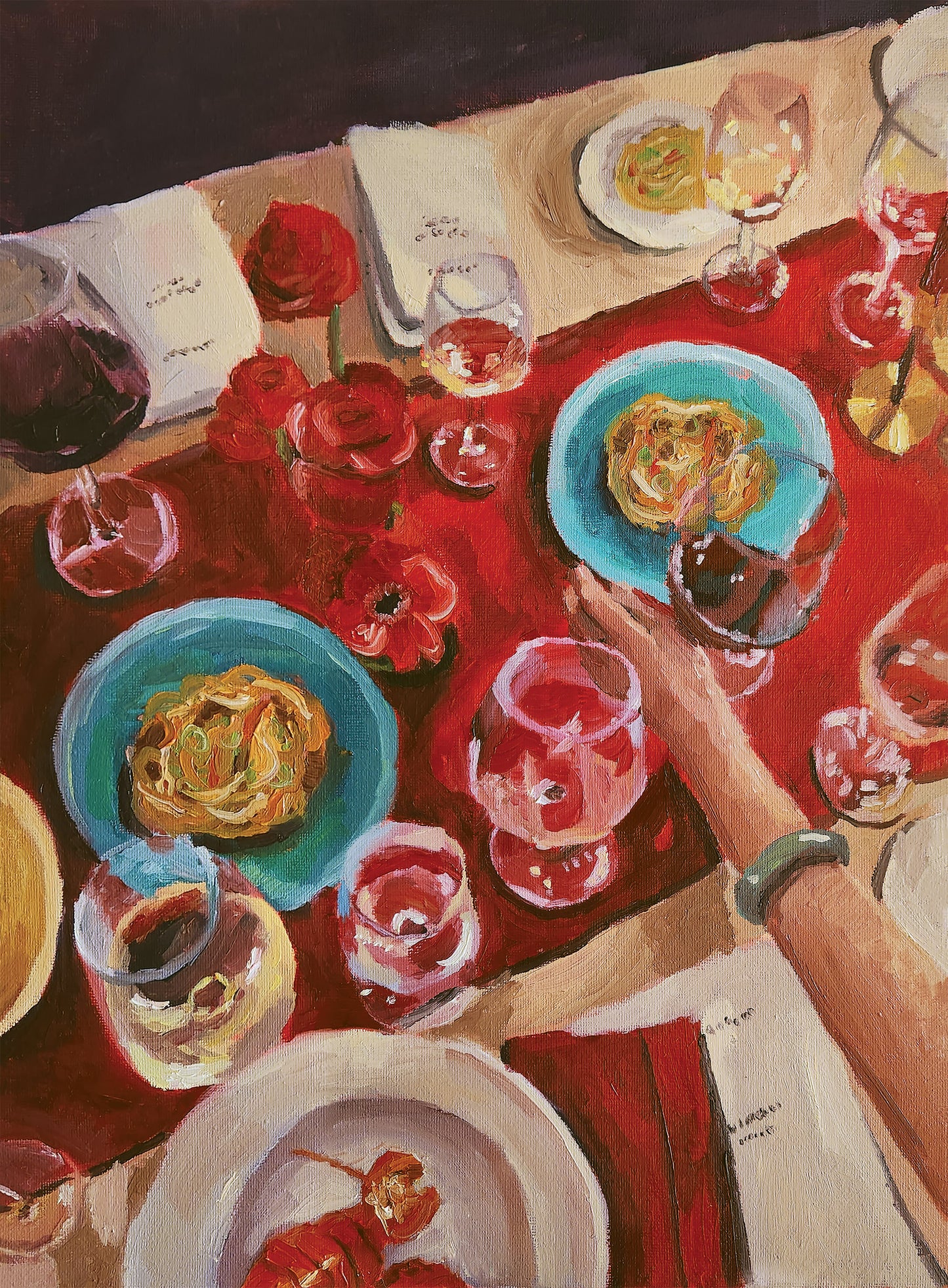 at the table print